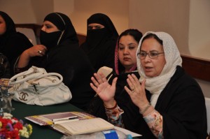 Dr. Hashmi speaking during SFCG: Pakistan's ‘Second Women’s Leadership Forum’.