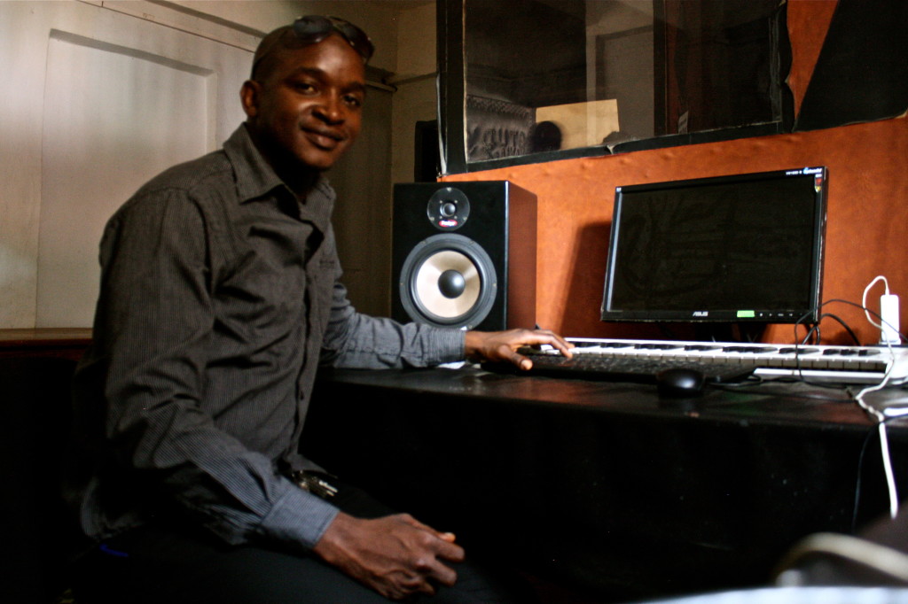 Aliou Sagna in KaniaZik FM radio station in Kindia, Guinea.